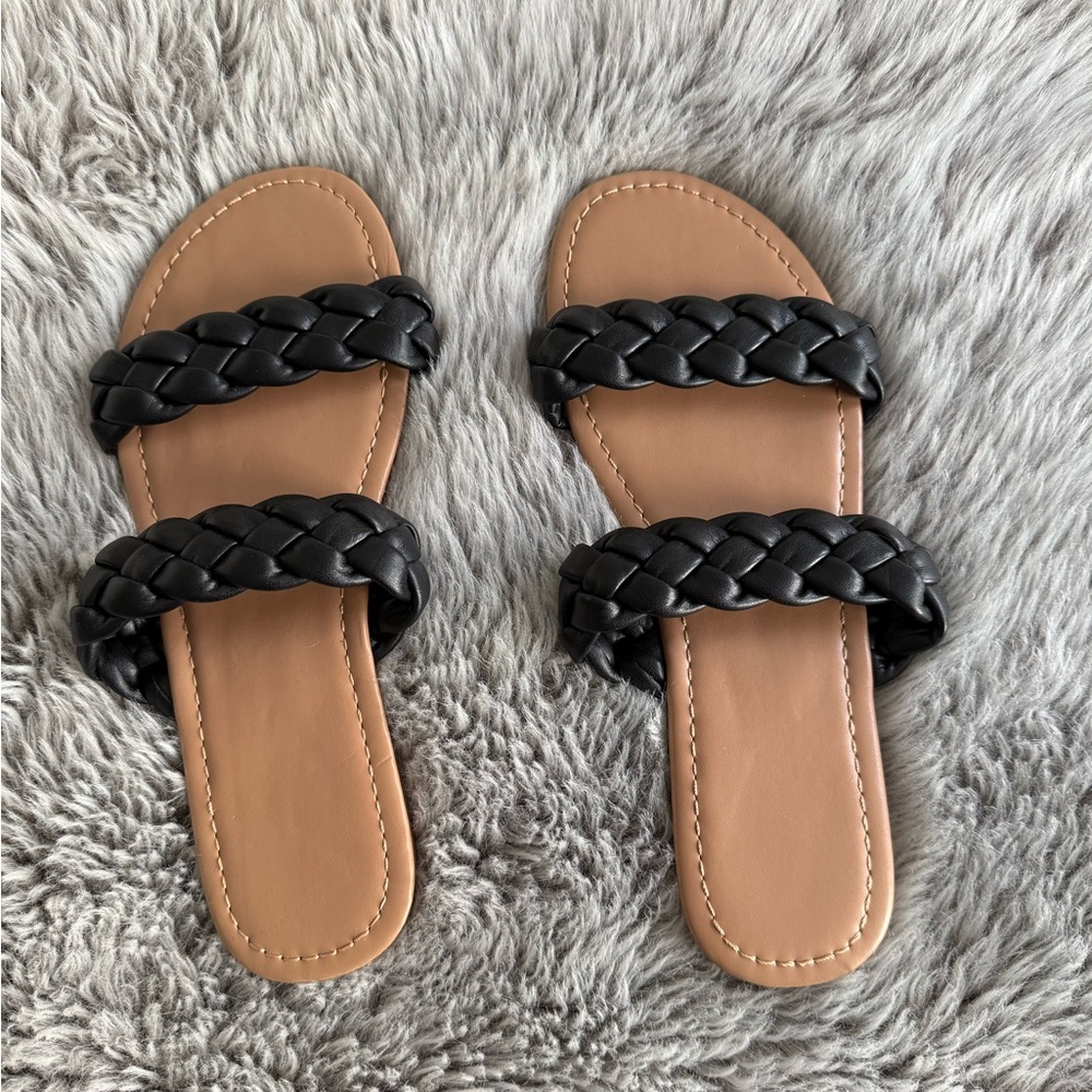 Elegant Black and Tan Braided Women's Sandals